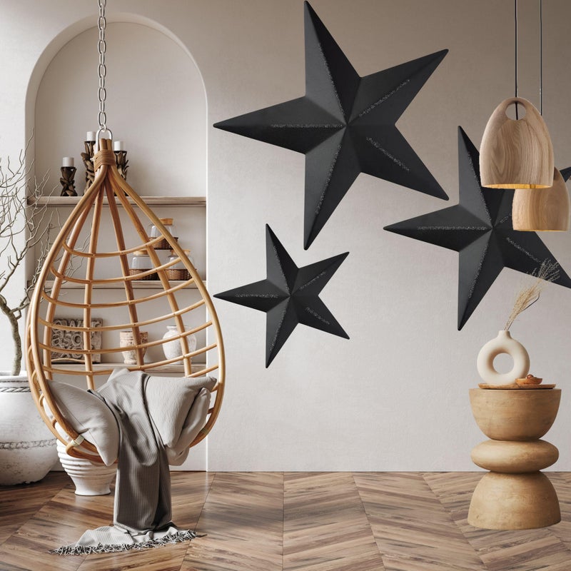 Bellaa 22052 Western Star Metal Wall Art Texas Barn 3D Sculpture Vintage Retro Rustic Farmhouse Cottage Yard Lodge Boho Design Living Room Home Decor Set 3 Celtic Outdoor Patio Garden Ornaments - Image 3